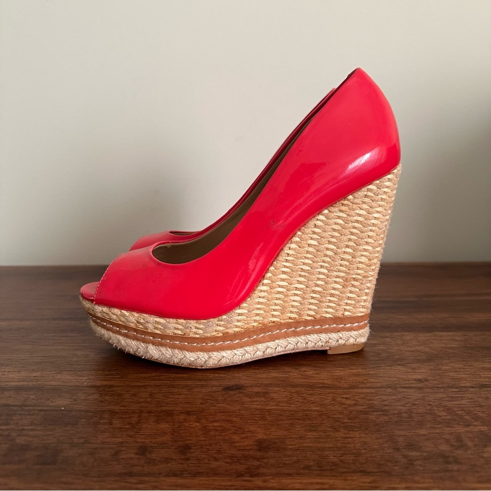 Saks Fifth Avenue Red Wedge Peep Toe Shoes